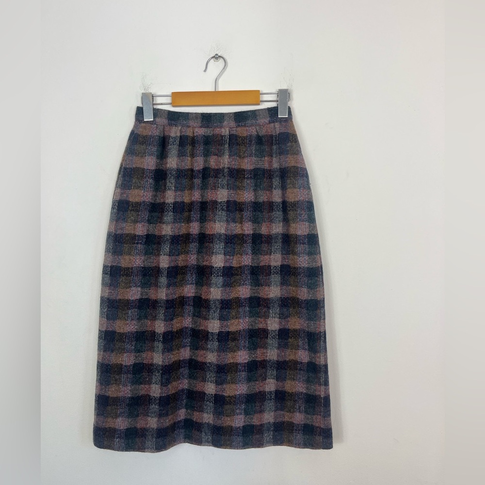 Vintage 70s Wool‎ Plaid Pencil Skirt Sz S